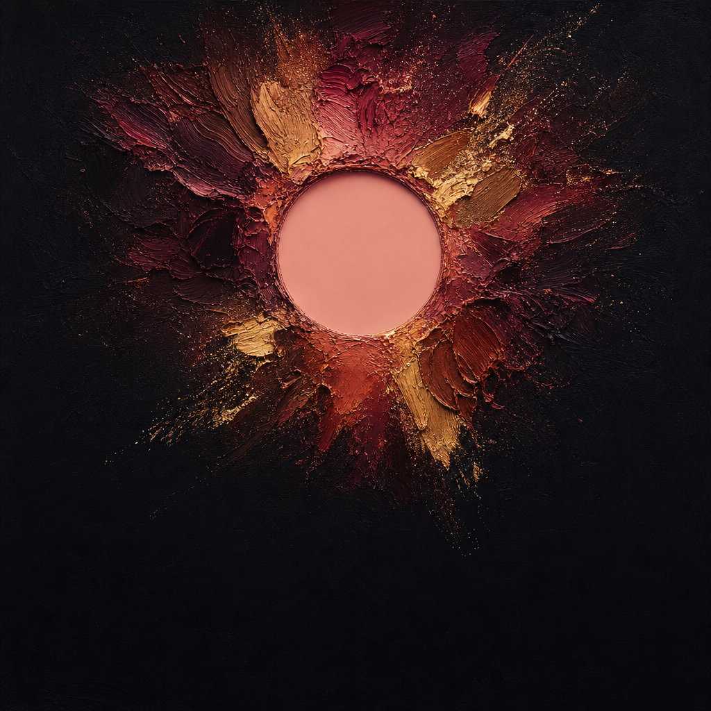 Abstract painting of smooth featureless cream surface with no brushwork against dark canvas edges